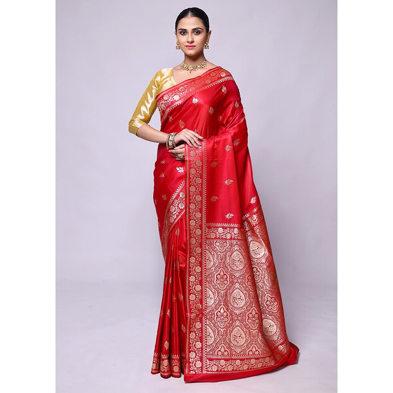 Pink Banarasi Silk Saree With Blouse Piece - JD986600423