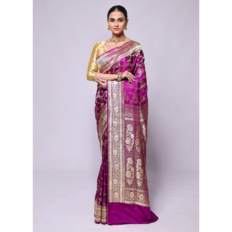 Pink Handloom Banarasi Pure Silk Saree With Blouse Piece - JD986600420