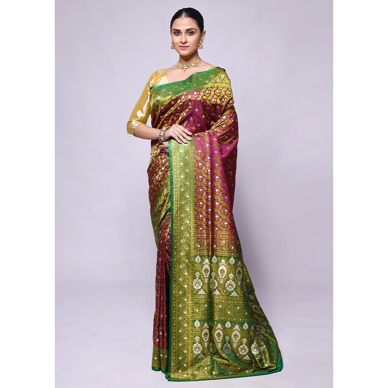Pink Handloom Tanchoi Pure Silk Saree With Blouse Piece - JD986600418