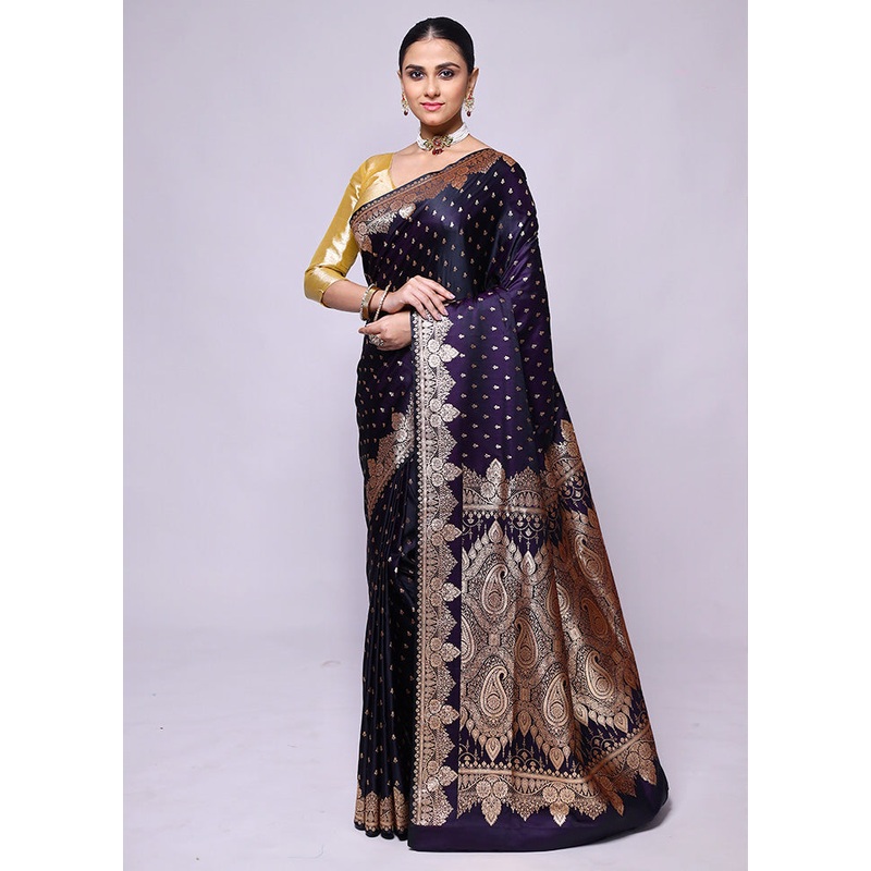 Purple Banarasi Silk Saree With Blouse Piece - JD986600412