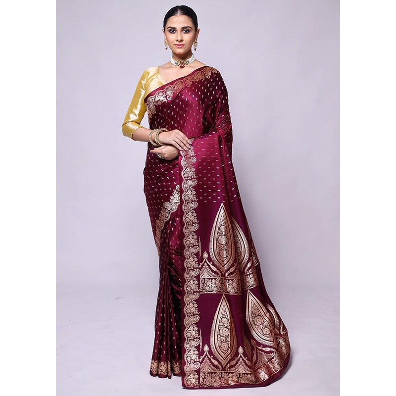 Purple Banarasi Silk Saree With Blouse Piece - JD986600413