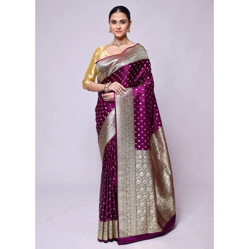 Purple Banarasi Silk Saree With Blouse Piece - JD986600415