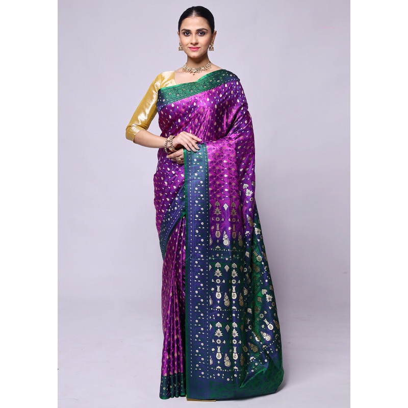 Purple Tanchoi Silk Saree With Blouse Piece - JD986600407