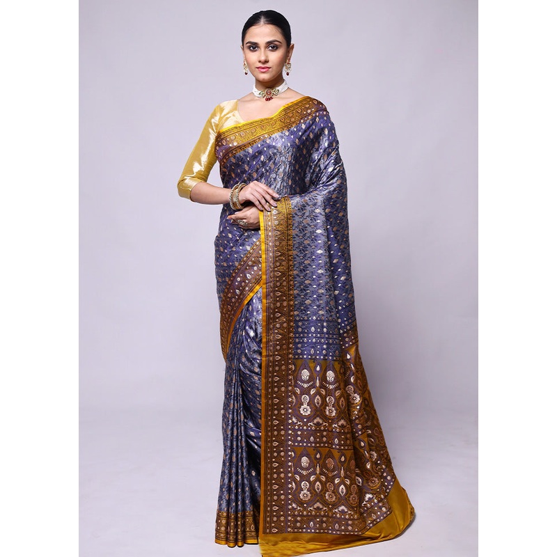 Purple Tanchoi Silk Saree With Blouse Piece - JD986600408