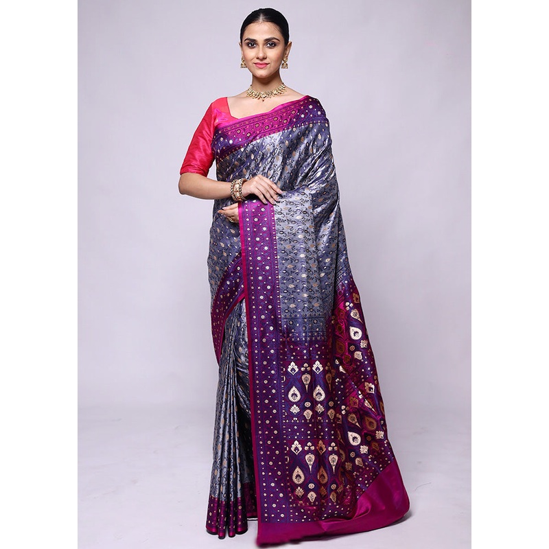 Purple Tanchoi Silk Saree With Blouse Piece - JD986600409