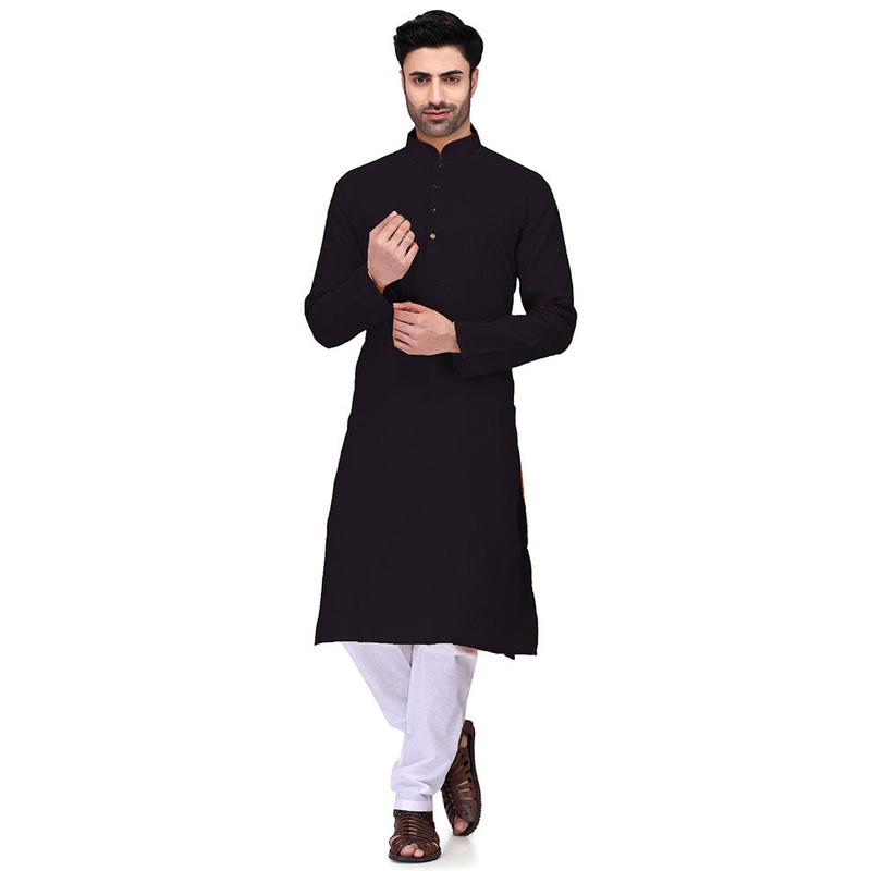 Black Cotton Kurta And Pajama Set - JD986600185