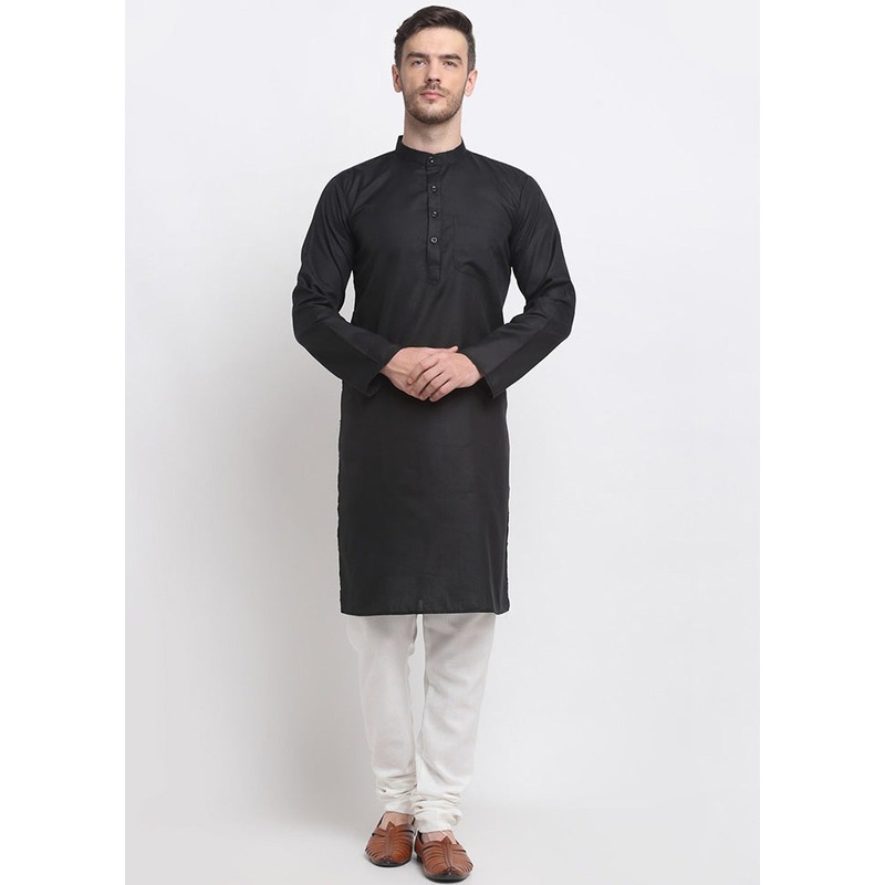 Black Cotton Kurta And Pajama Set - JD986600187