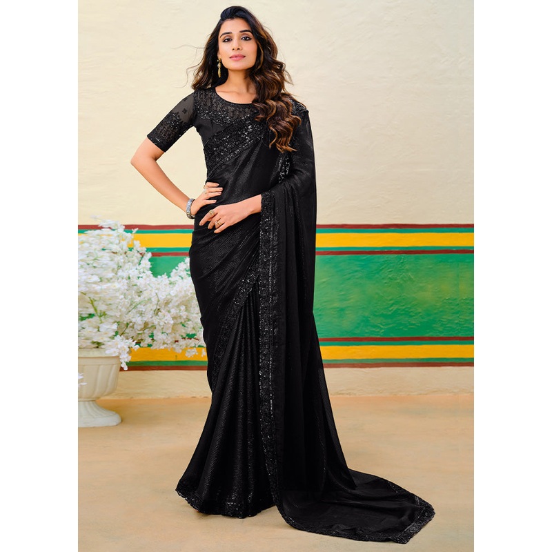 Black Georgette Saree With Blouse Piece - JD986600031