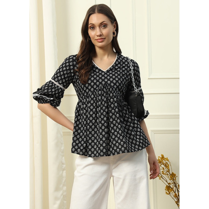 Black Readymade Cotton Short Top - JD986600212