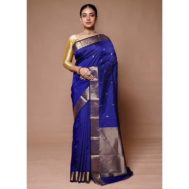 Blue Kanjivaram Silk Saree With Blouse Piece - JD986600081
