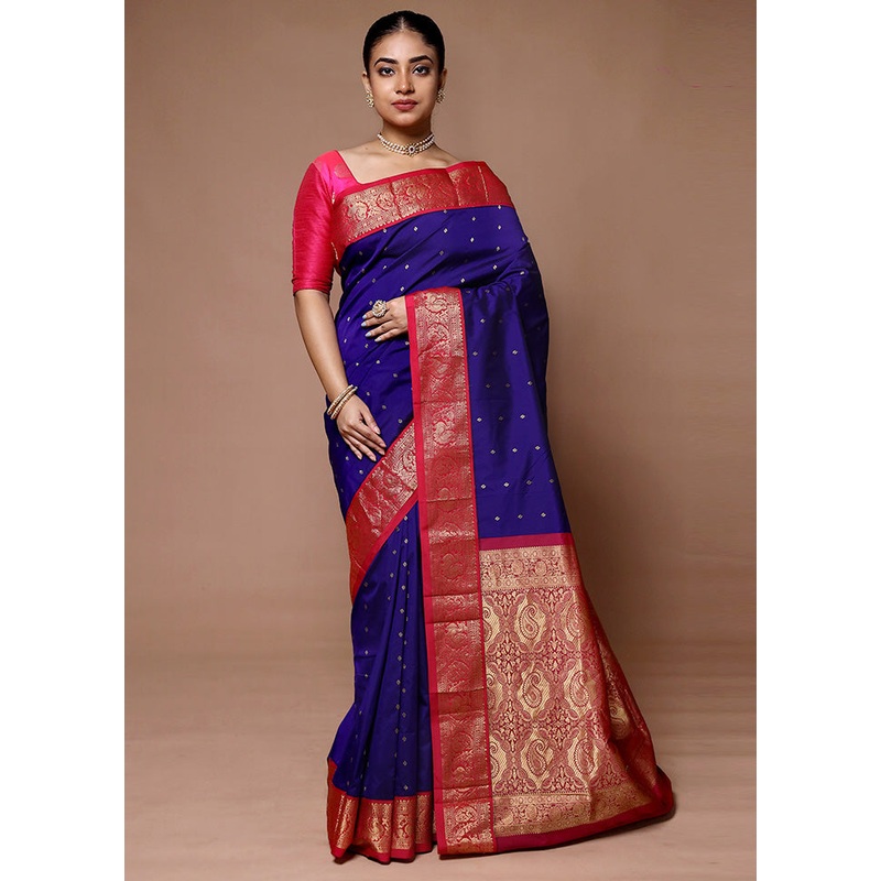 Blue Kanjivaram Silk Saree With Blouse Piece - JD986600083