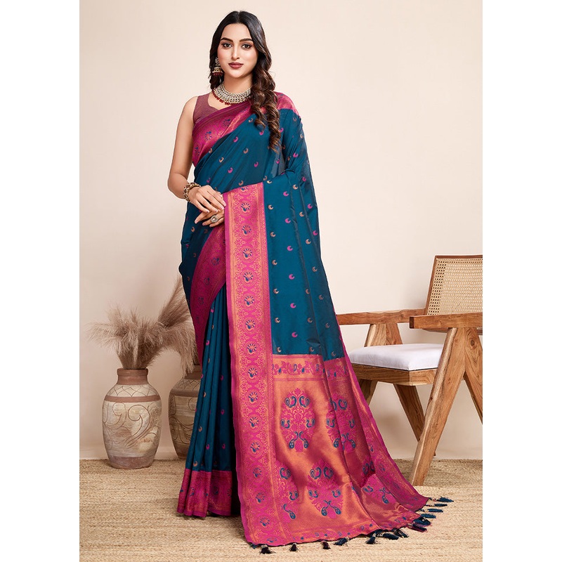 Blue Spun Silk Saree With Blouse Piece - JD986600027
