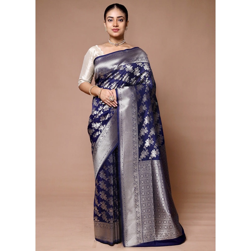 Blue Uppada Silk Saree With Blouse Piece - JD986600074