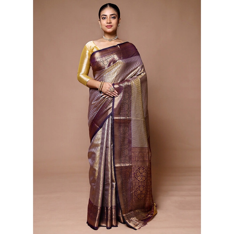 Brown Kanjivaram Silk Saree With Blouse Piece - JD986600073