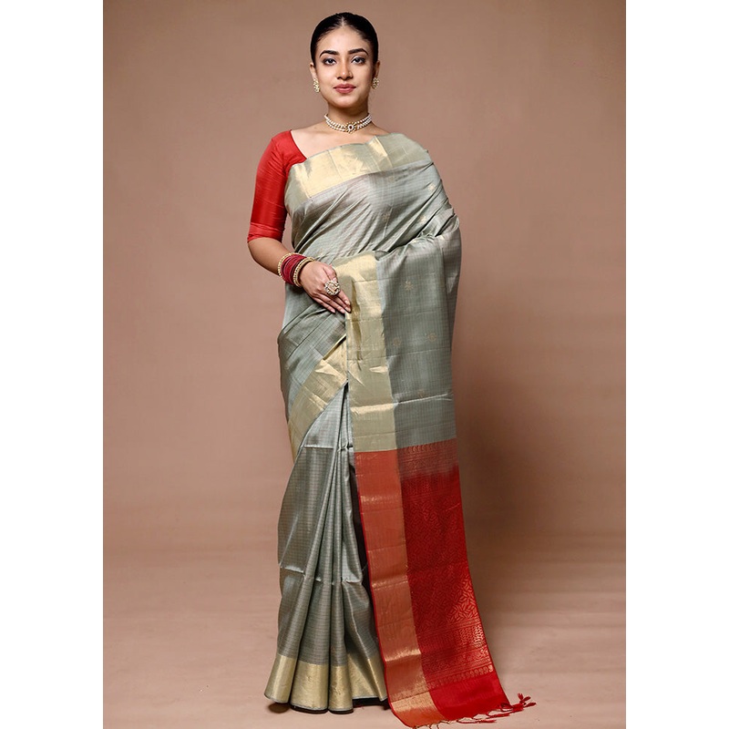 Green Handloom Kanchipuram Pure Silk Saree With Blouse Piece - JD986600070