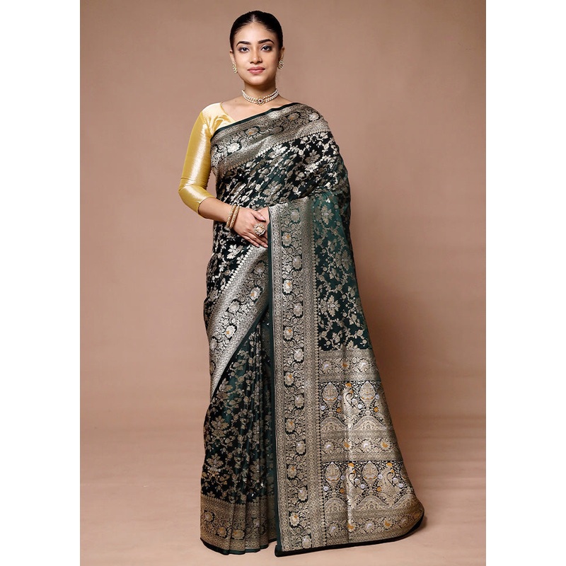 Green Handloom Uppada Pure Silk Saree With Blouse Piece - JD986600069