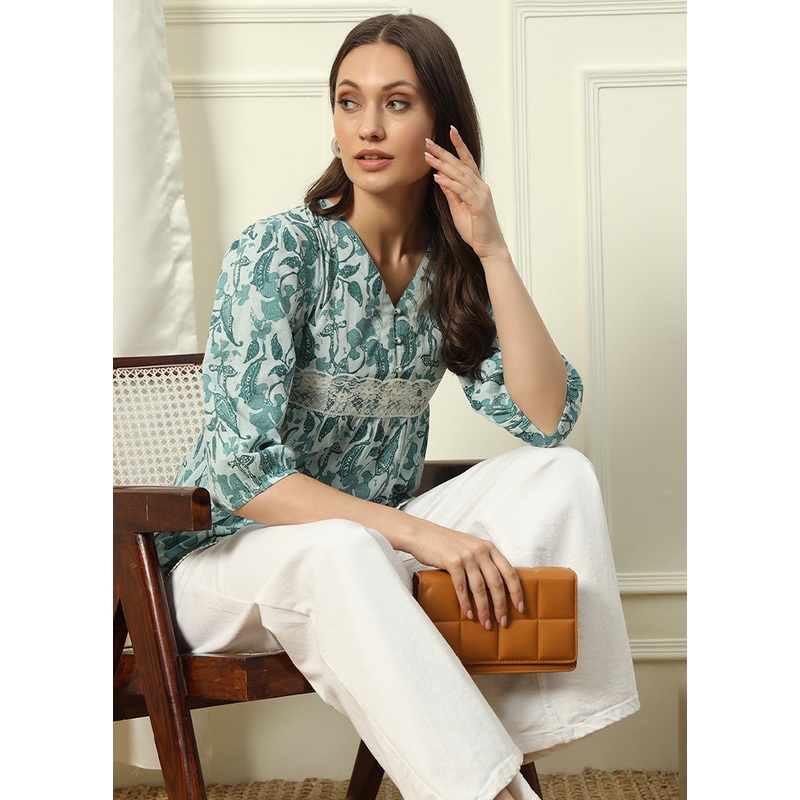 Green Readymade Cotton Short Top - JD986600206