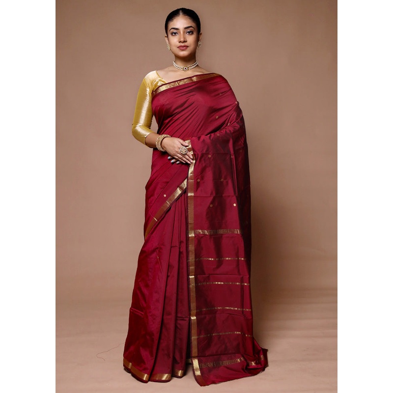 Maroon Kanjivaram Silk Saree With Blouse Piece - JD986600060