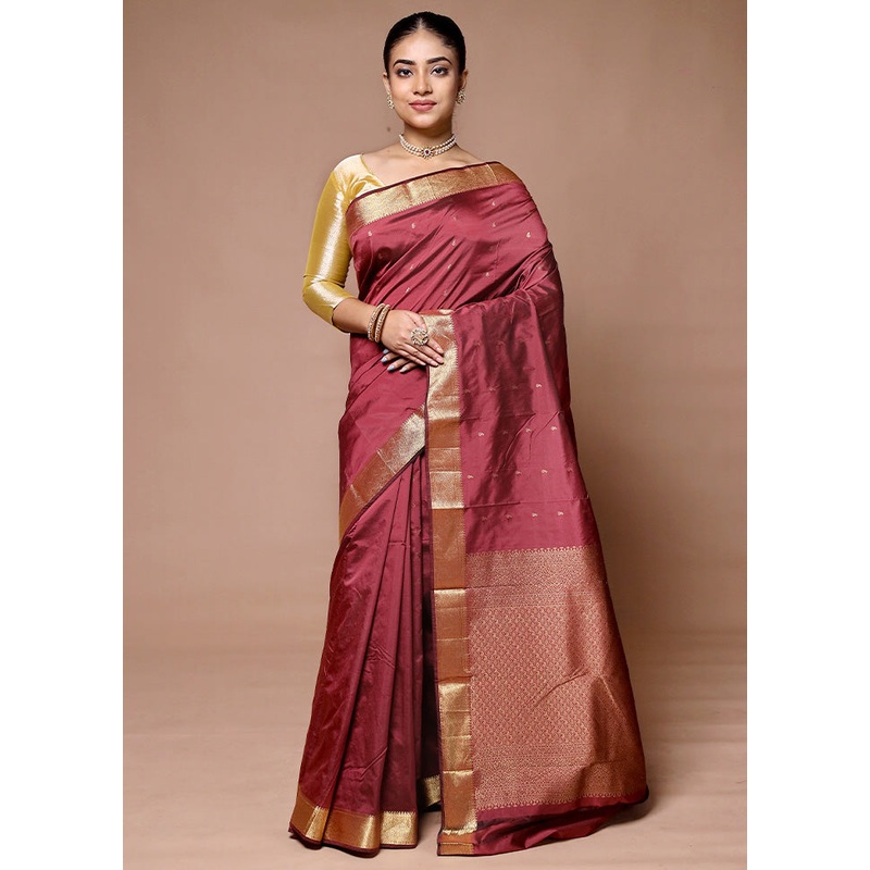 Maroon Kanjivaram Silk Saree With Blouse Piece - JD986600061