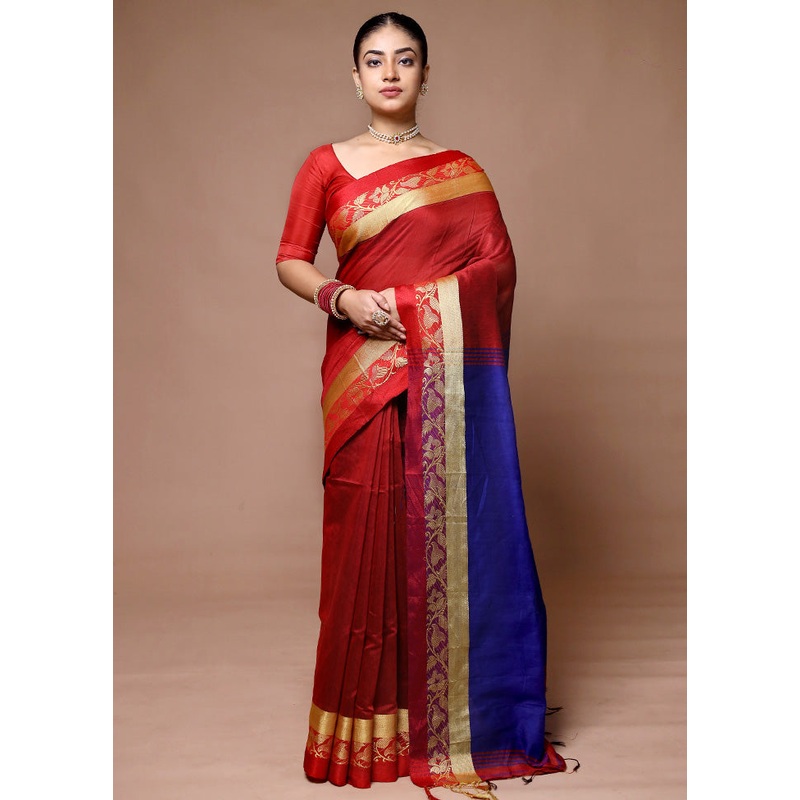 Maroon Matka Silk Saree With Blouse Piece - JD986600059