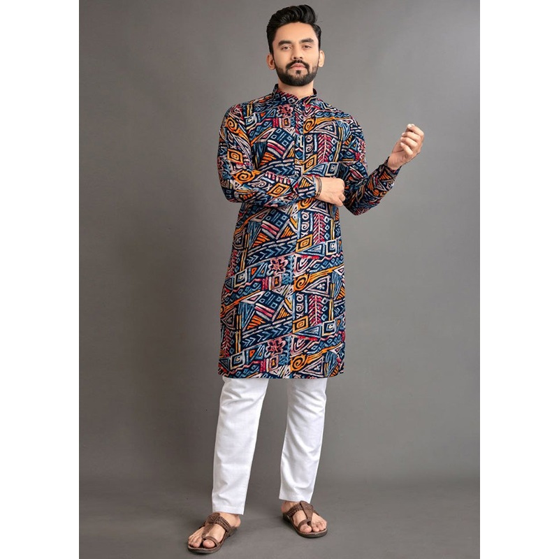 Multicolor Cotton Kurta And Pajama Set - JD986600160