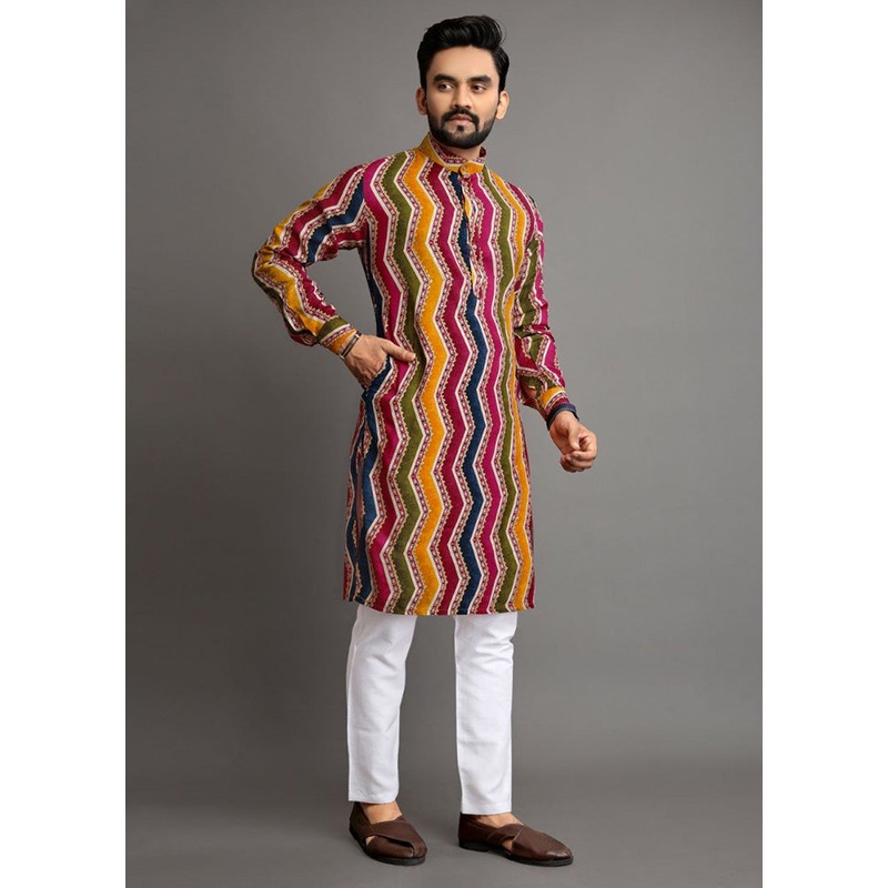 Multicolor Cotton Kurta And Pajama Set - JD986600161