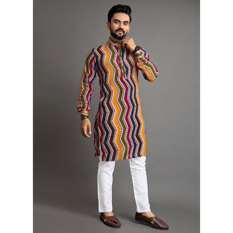 Multicolor Cotton Kurta And Pajama Set - JD986600162