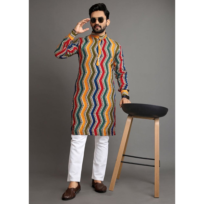 Multicolor Cotton Kurta And Pajama Set - JD986600163