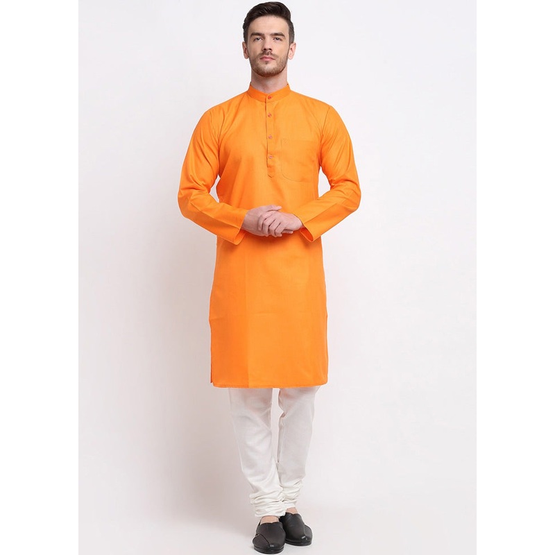 Orange Cotton Kurta And Pajama Set - JD986600145