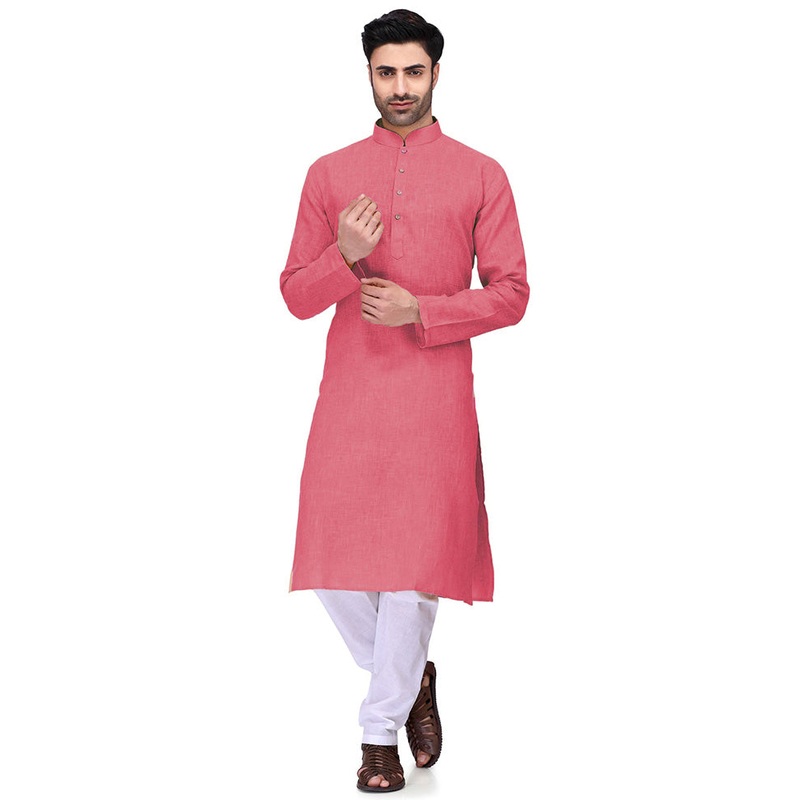 Peach Cotton Kurta And Pajama Set - JD986600144