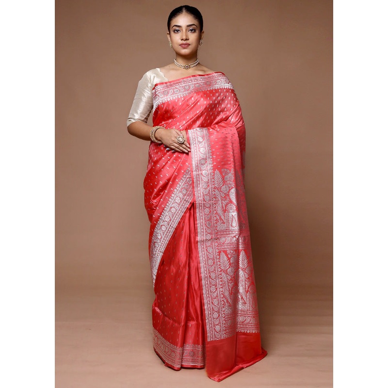 Pink Handloom Banarasi Pure Silk Saree With Blouse Piece - JD986600054