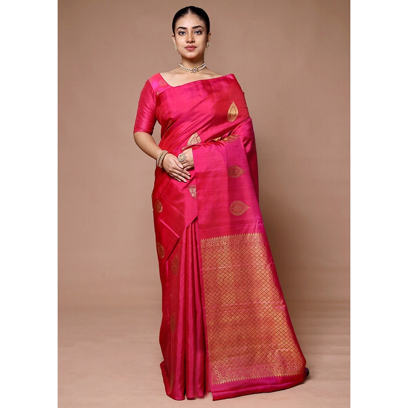 Pink Handloom Kanjivaram Pure Silk Saree With Blouse Piece - JD986600051