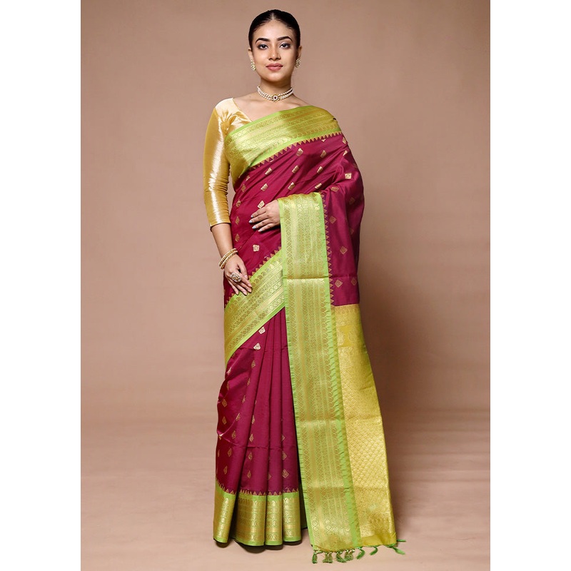 Pink Kanjivaram Silk Saree With Blouse Piece - JD986600050