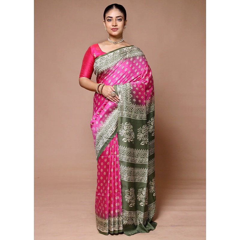 Pink Printed Silk Saree Without Blouse Piece - JD986600048