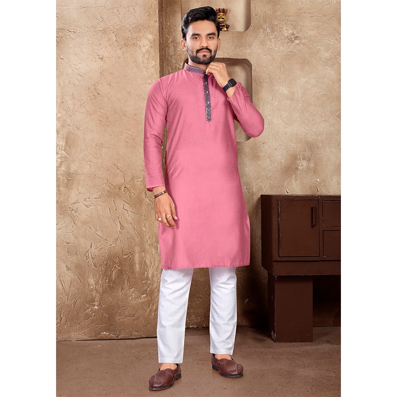 Pink Silk Kurta And Pajama Set - JD986600140