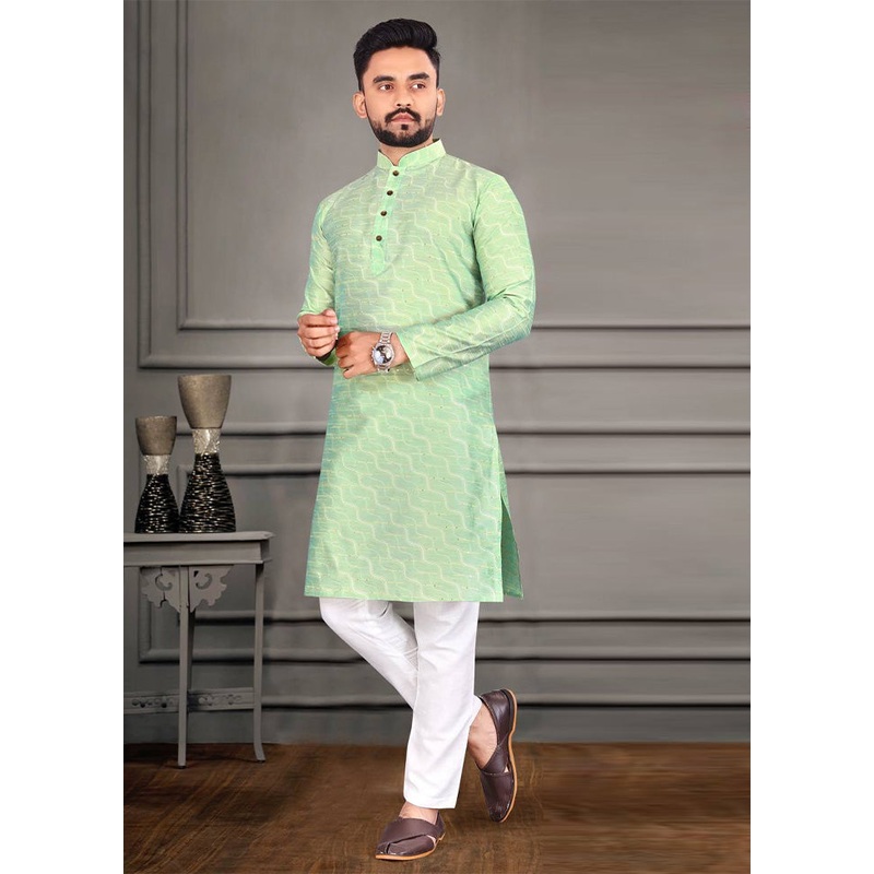 Pista Green Silk Kurta And Pajama Set - JD986600139