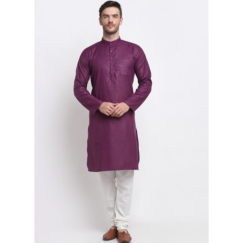 Purple Cotton Kurta And Pajama Set - JD986600138