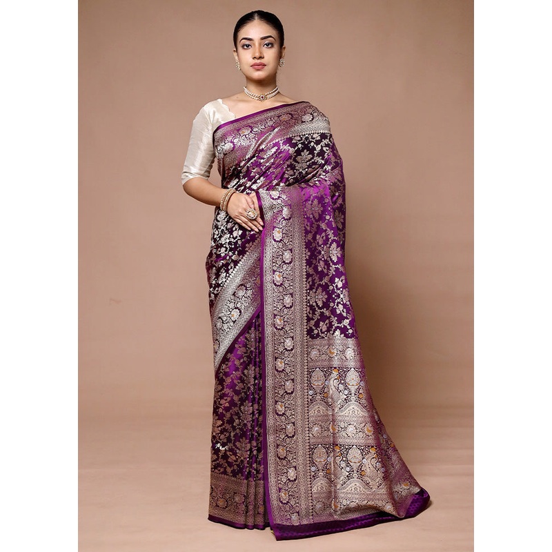 Purple Handloom Uppada Pure Silk Saree With Blouse Piece - JD986600047