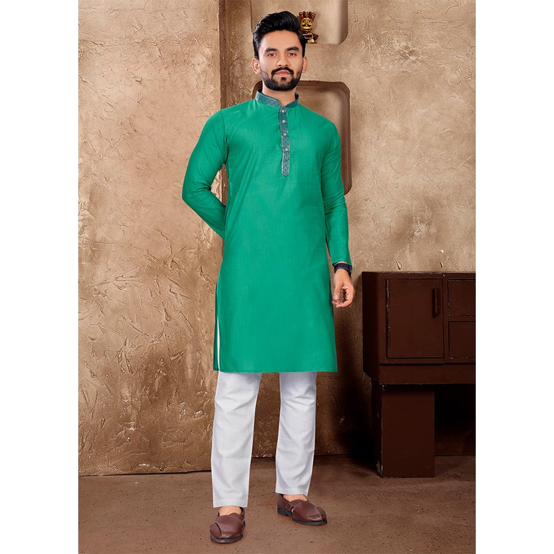 Rama Green Silk Kurta And Pajama Set - JD986600136