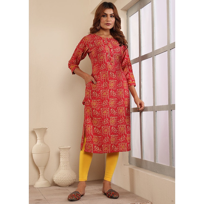 Red Readymade Viscose Kurti - JD986600201