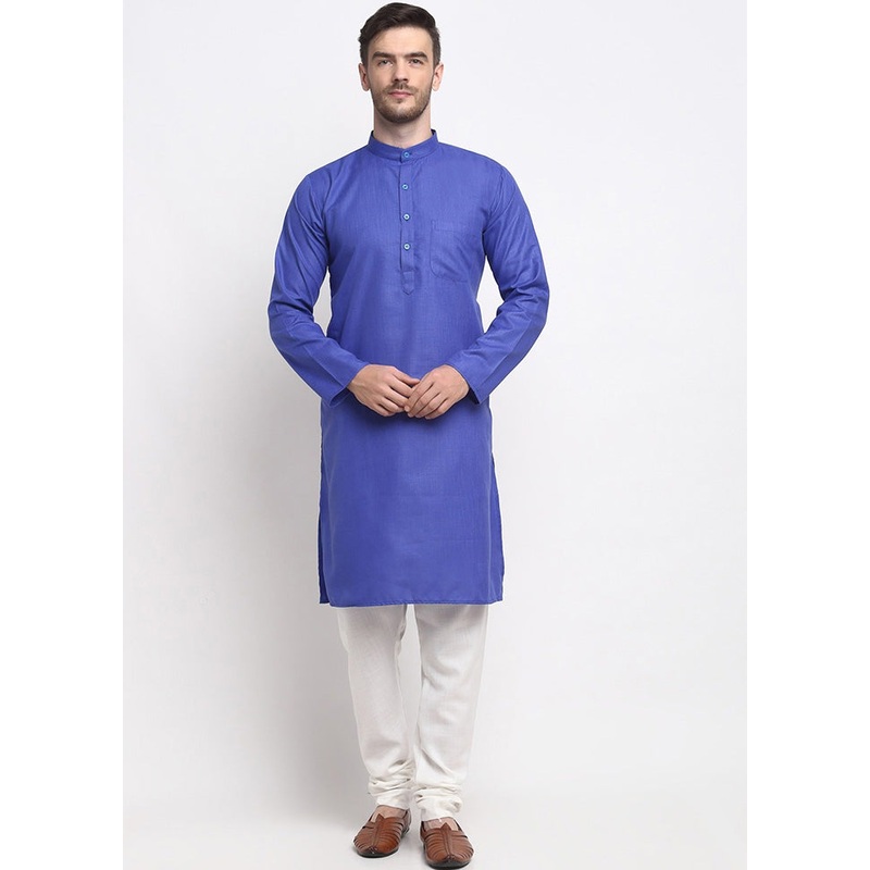 Royal Blue Cotton Kurta And Pajama Set - JD986600131