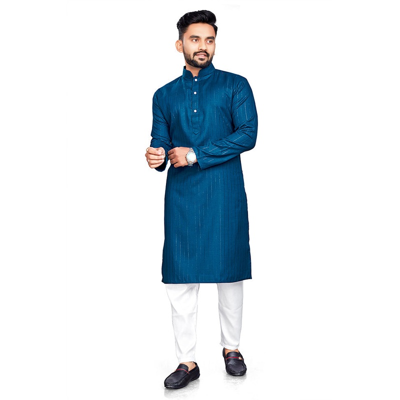 Teal Pure Cotton Kurta And Pajama Set - JD986600125