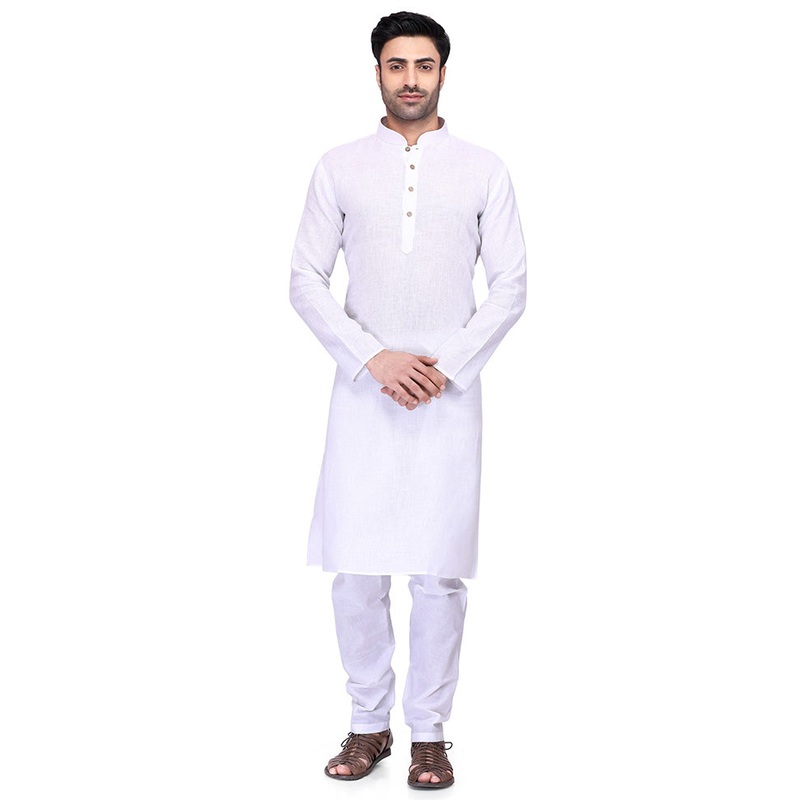 White Cotton Kurta And Pajama Set - JD986600123