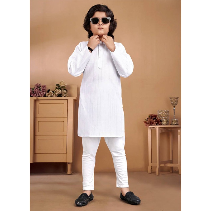 White Pure Cotton Kurta Pajama Set - JD986600093