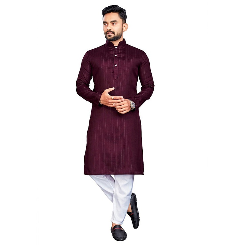 Wine Pure Cotton Kurta And Pajama Set - JD986600121