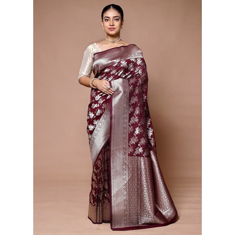 Wine Uppada Silk Saree With Blouse Piece - JD986600039