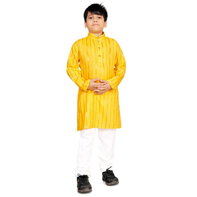 Yellow Cotton Silk Kurta Pajama Set - JD986600092