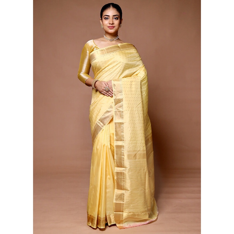 Yellow Kanjivaram Silk Saree With Blouse Piece - JD986600036