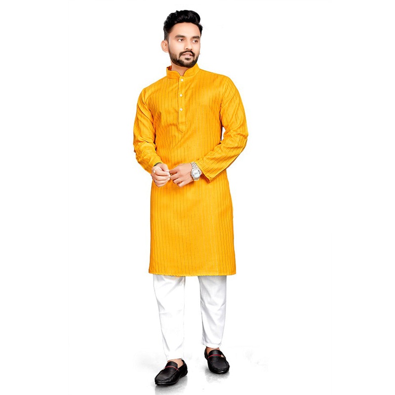 Yellow Pure Cotton Kurta And Pajama Set - JD986600116