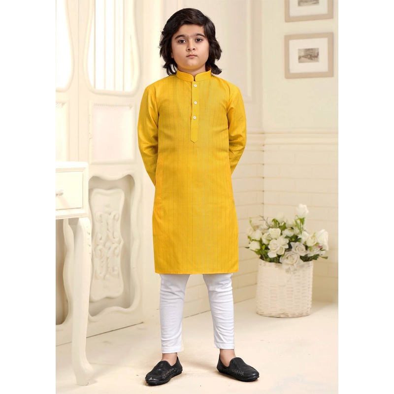 Yellow Pure Cotton Kurta Pajama Set - JD986600091